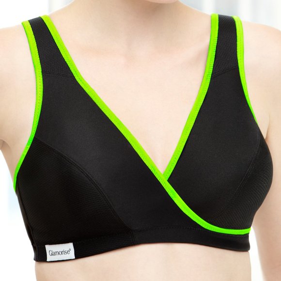 Glamorise 36D 36DD SPORT Bra (MOISTURE-WICKING) Wireless LOW-IMPACT BLACK NEW - Picture 4 of 11